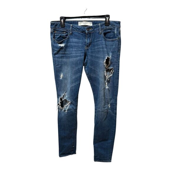 Abercrombie And Fitch New York Womens Distressed Blue Denim Skinny Jeans Size 8R - Picture 2 of 7
